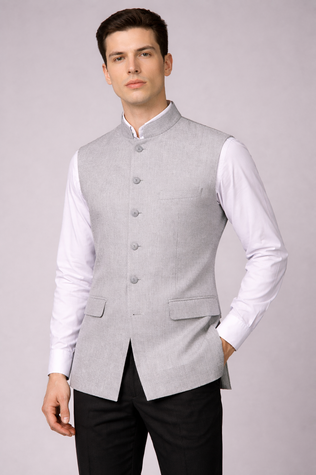 Men’s Grey Matty Fabric Nehru Jacket