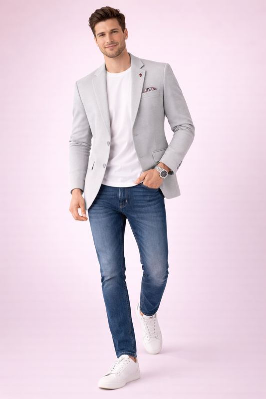 Men’s Light Grey Textured Casual Blazer