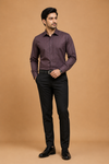 Classic Wine Brown Striped Formal Shirt for Men