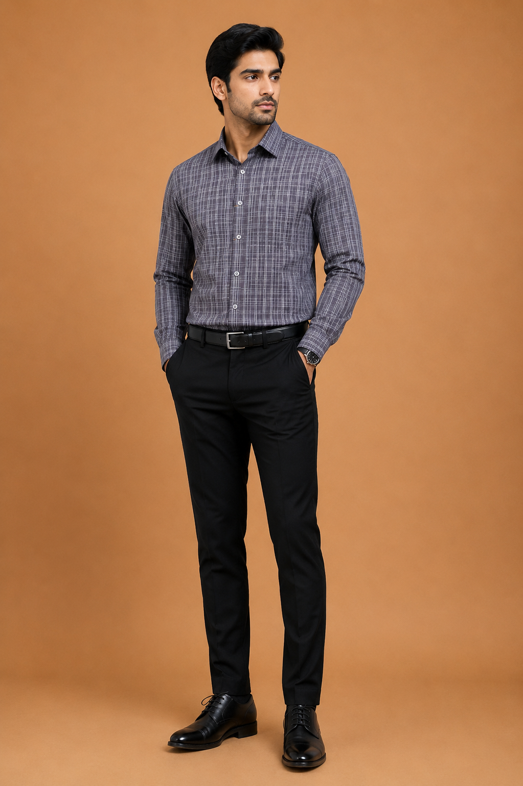 Men’s Charcoal Grey Checked Formal Shirt