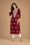 Women’s Maroon Floral Printed Straight Kurti