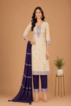 Elegant Beige & Purple Embroidered Kurta Pant Dupatta Set for Women