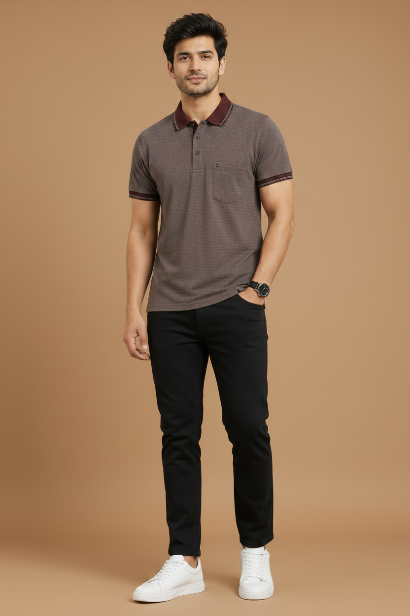 Men’s Coffee Brown Striped Polo T-Shirt