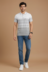 Men’s White & Grey Striped Polo T-Shirt