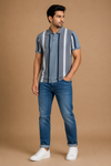 Men’s Grey Blue Striped Polo T-Shirt