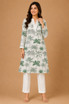 Women’s Green Palm Print Co-Ord Set with White Pant