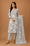 Women’s Grey Floral Printed Dupatta Bottom Set