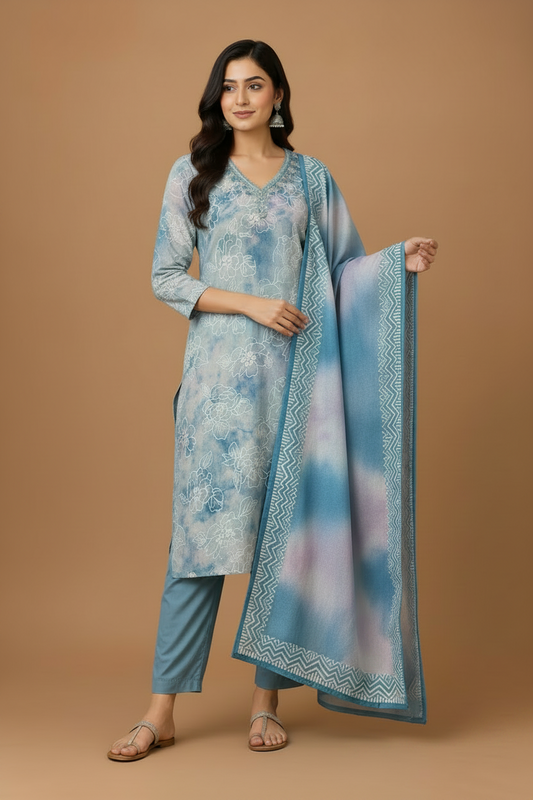 Women’s Floral Printed Kurta Pant Dupatta Set