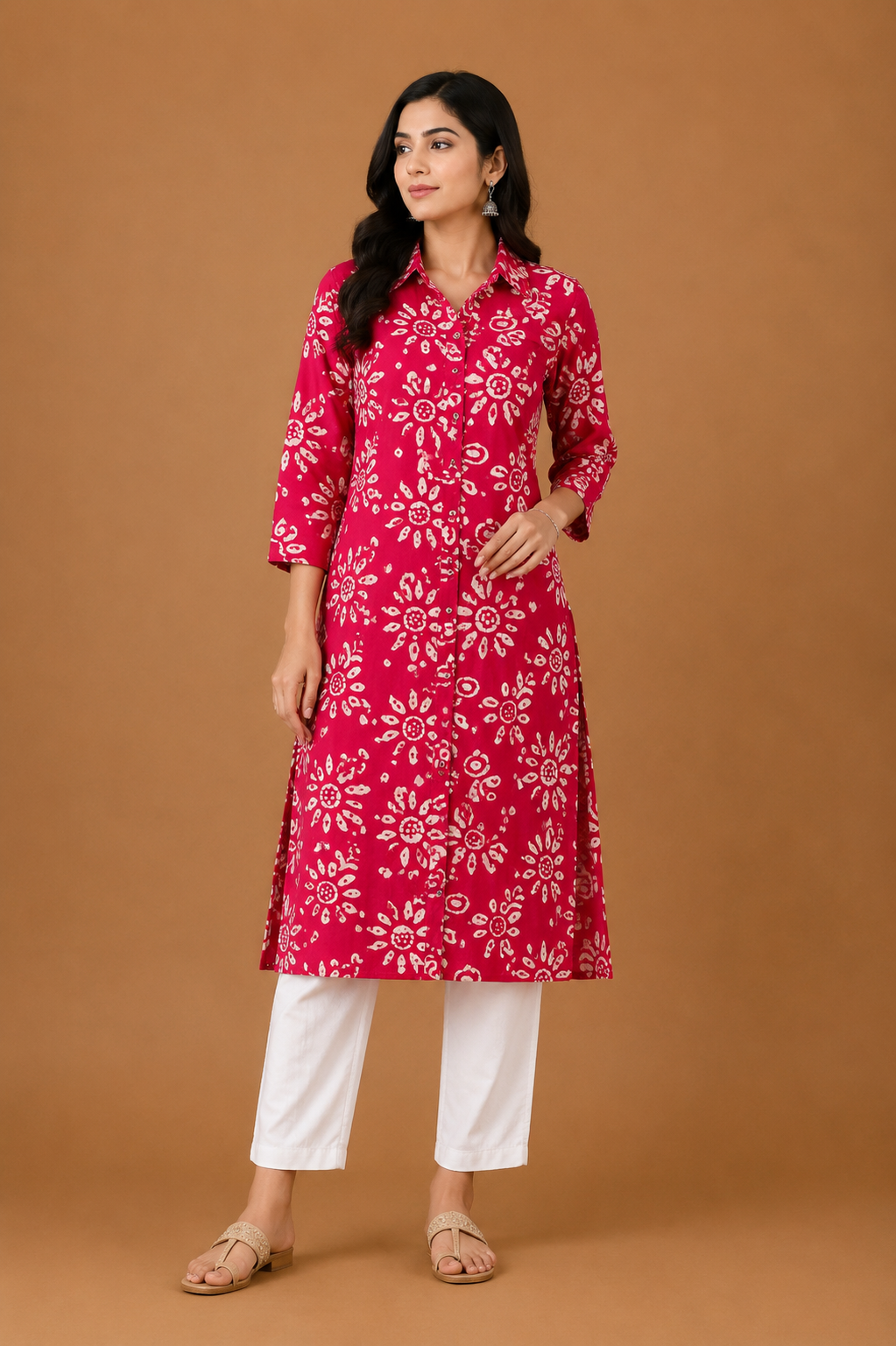 Women’s Rani Pink Printed Straight Kurti