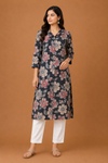 Women’s Charcoal Grey Floral Printed Straight Kurti