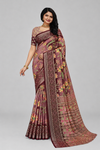 Women's Maroon Floral Printed Saree with Geometric Border