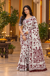 Title: Elegant Ivory & Maroon Floral Print Saree