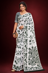 Title: Ivory White Botanical Print Saree