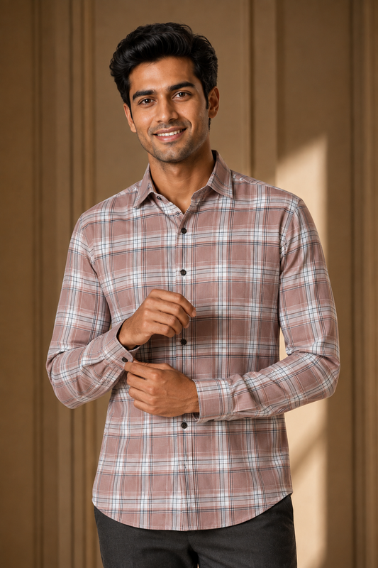 Dusty Rose Checkered Casual Shirt