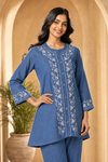Denim Blue Floral Embroidered Co-ord Set