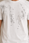 Title: Men’s White Abstract Printed Round-Neck T-Shirt
