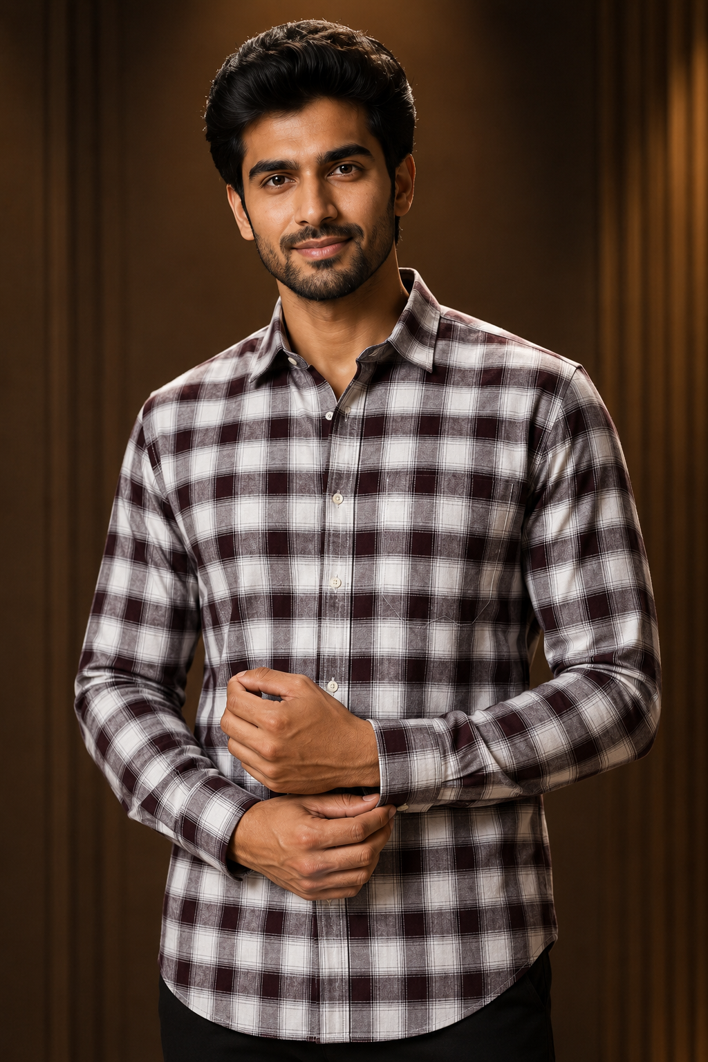 Classic Maroon & White Checkered Casual Shirt