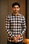 Classic Navy Blue & Beige Checkered Casual Shirt