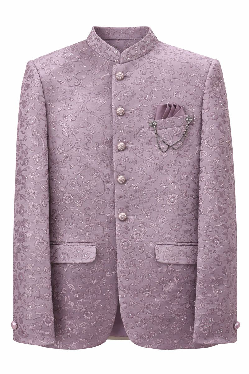 Men’s Silk Blend Jacquard Indo-Western Jacket – Floral Pattern