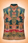 Men Teal Green Ethnic Peacock & Floral Embroidered Nehru Jacket