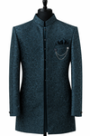 Men’s Teal Blue Jacquard Self-Patterned Indo-Western Sherwani