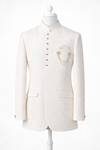 Men’s Ivory White Self-Textured Solid Indo-Western Sherwani
