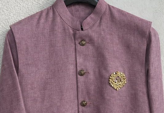 Men Mauve Plain Self Texture Shirt Jacket Set