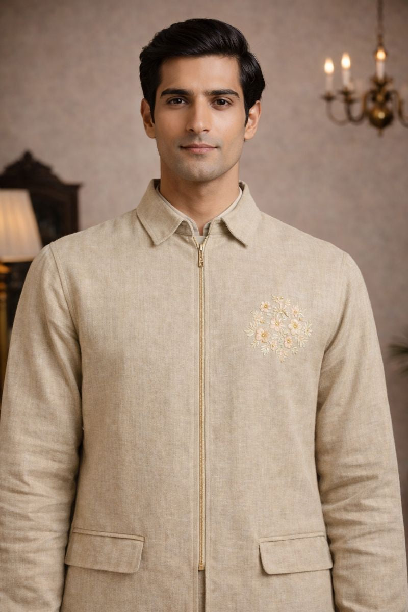 Men’s Pure Linen Kurta Jacket Set