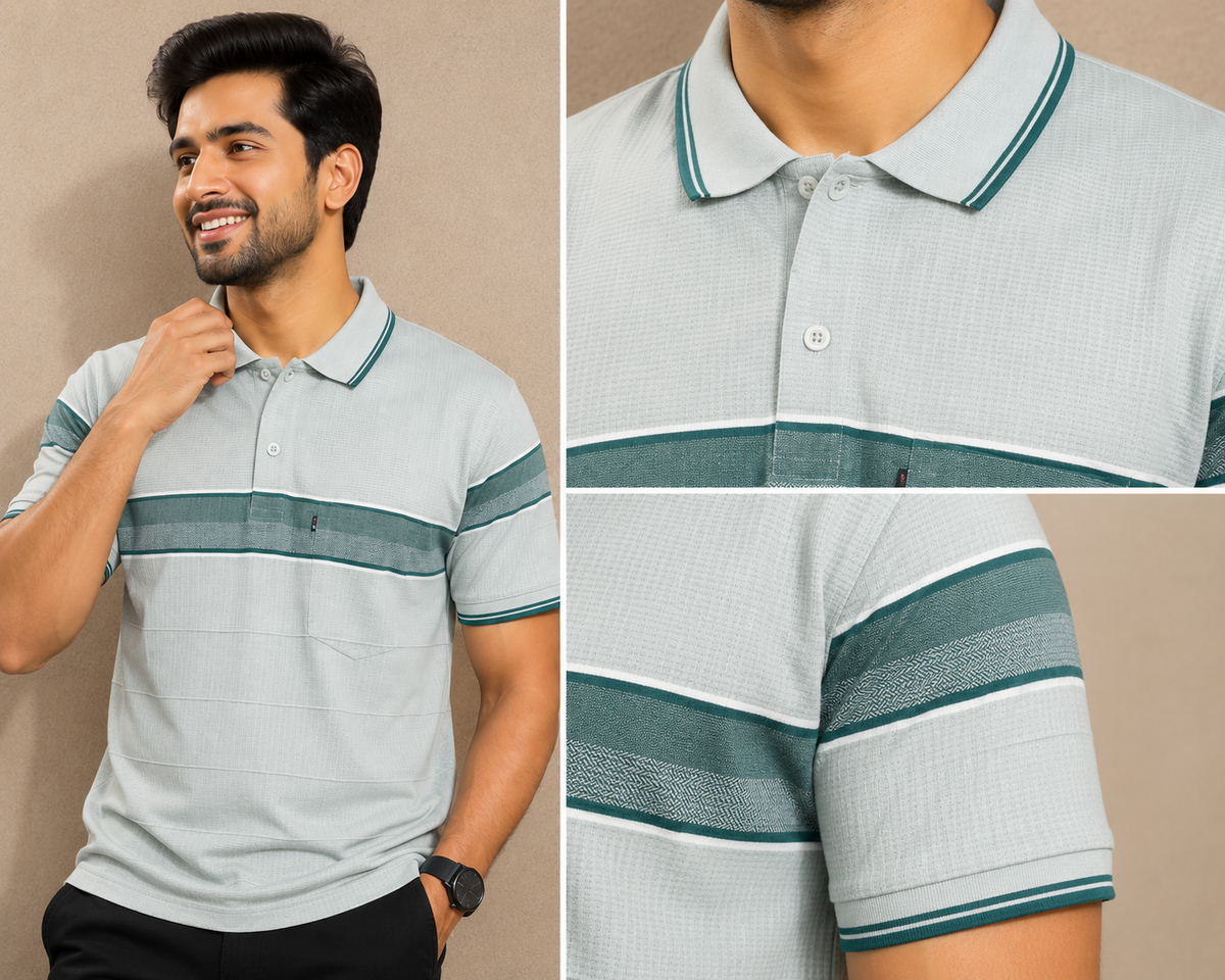 Premium Men's Navy Blue Mandarin Collar T-Shirt |