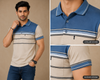 Premium Men's Sky Blue & Beige Striped Polo T-Shirt