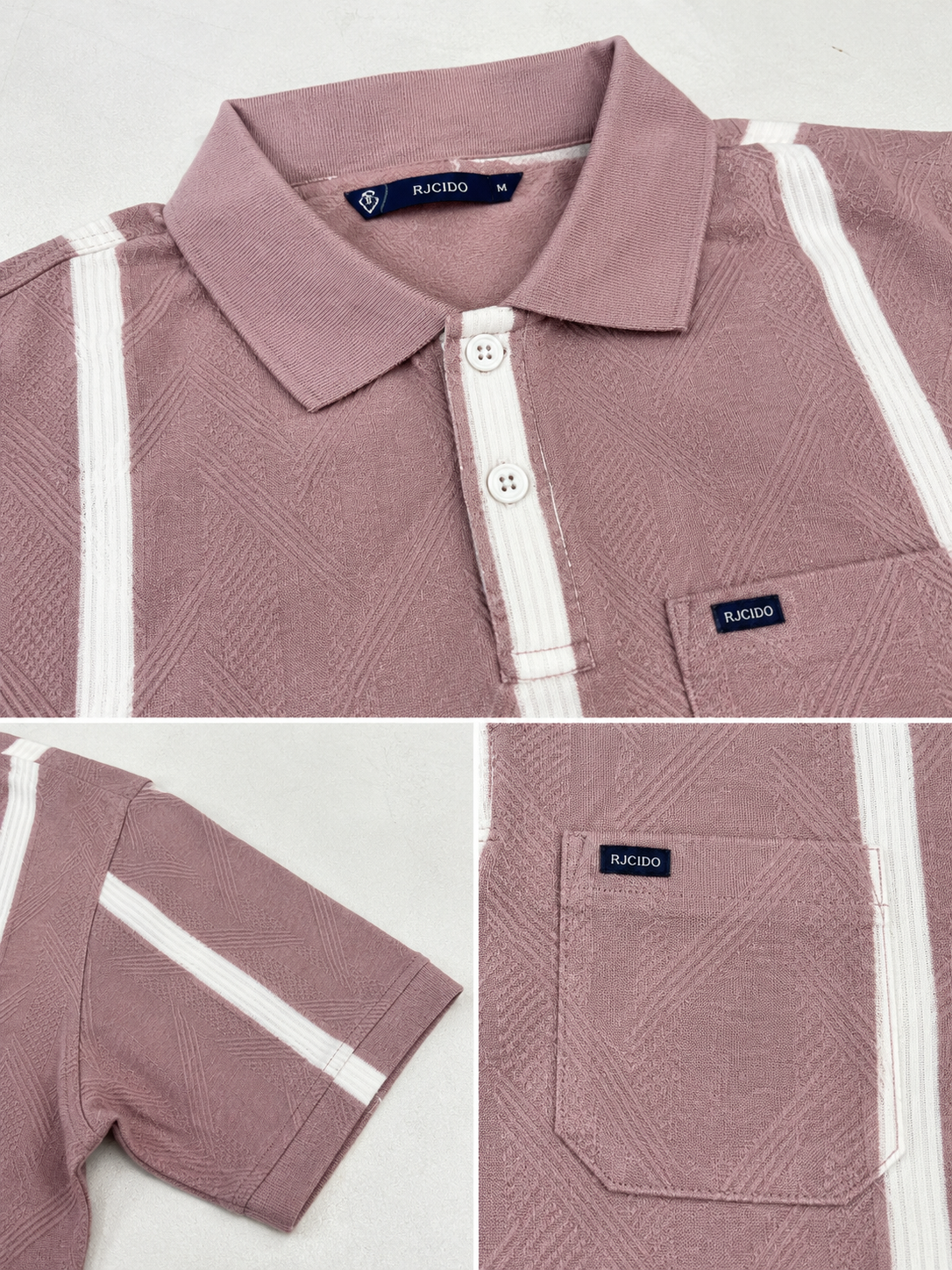 Men’s Dusty Pink Vertical Stripe Polo T-Shirt