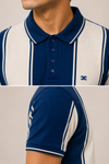 Title: Men’s Navy Blue & White Vertical Striped Polo T-Shirt