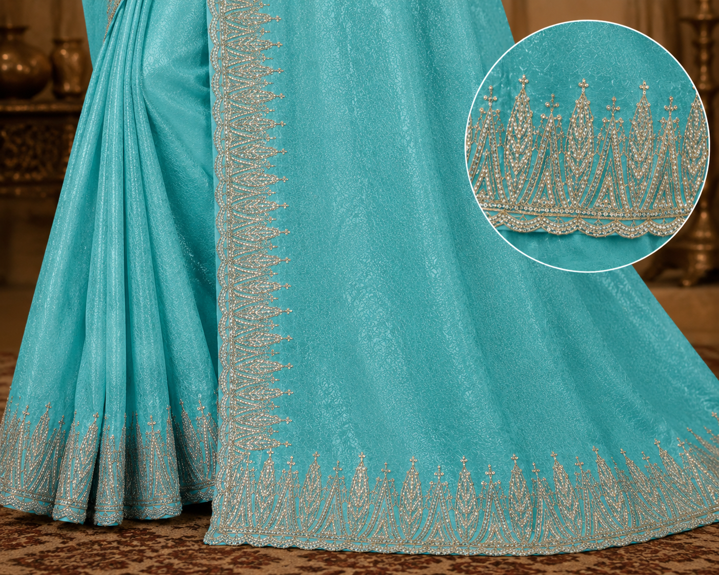 Sky Blue Designer Silk Saree with Elegant Zari Border