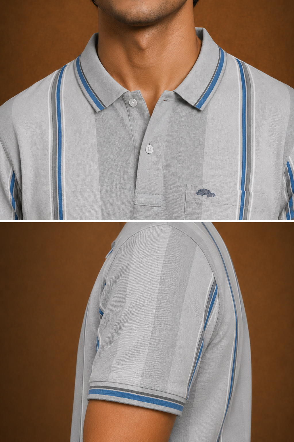 Men’s Light Grey Vertical Stripe Polo T-Shirt