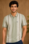 Men’s Sage Green Vertical Stripe Polo T-Shirt