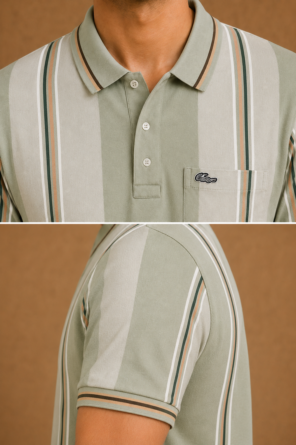 Men’s Sage Green Vertical Stripe Polo T-Shirt