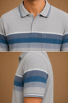 Men’s Grey & Blue Horizontal Stripe Polo T-Shirt