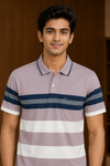 Men’s Mauve Horizontal Stripe Polo T-Shirt