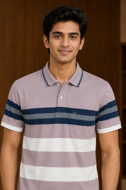 Men’s Mauve Horizontal Stripe Polo T-Shirt