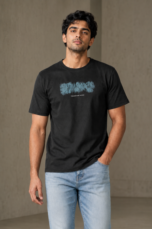 Men’s Black Graphic Print Round-Neck T-Shirt