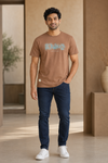 Men’s Brown Abstract Graphic Round-Neck T-Shirt