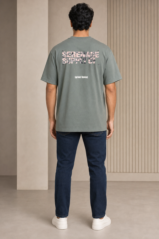 Men’s Sage Green Oversized Graphic Print T-Shirt