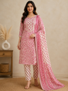 Elegant Olive Green Printed Cotton Kurta Set with Dupatta