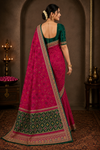 Emerald Green Designer Silk Saree with Pink Contrast Pallu & Zari Border