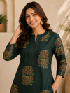 Women's Dark Green Printed Kurta with Palazzo Set
