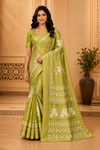 Elegant Turquoise Blue Soft Silk Saree with Silver Floral Weaving & Rich Zari Border