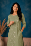 Elegant Brown Embroidered Kurti Pant Set for Women | 3/4 Sleeve