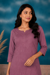 Women's Mauve Floral Embroidered Kurti Pant Co-ord Set