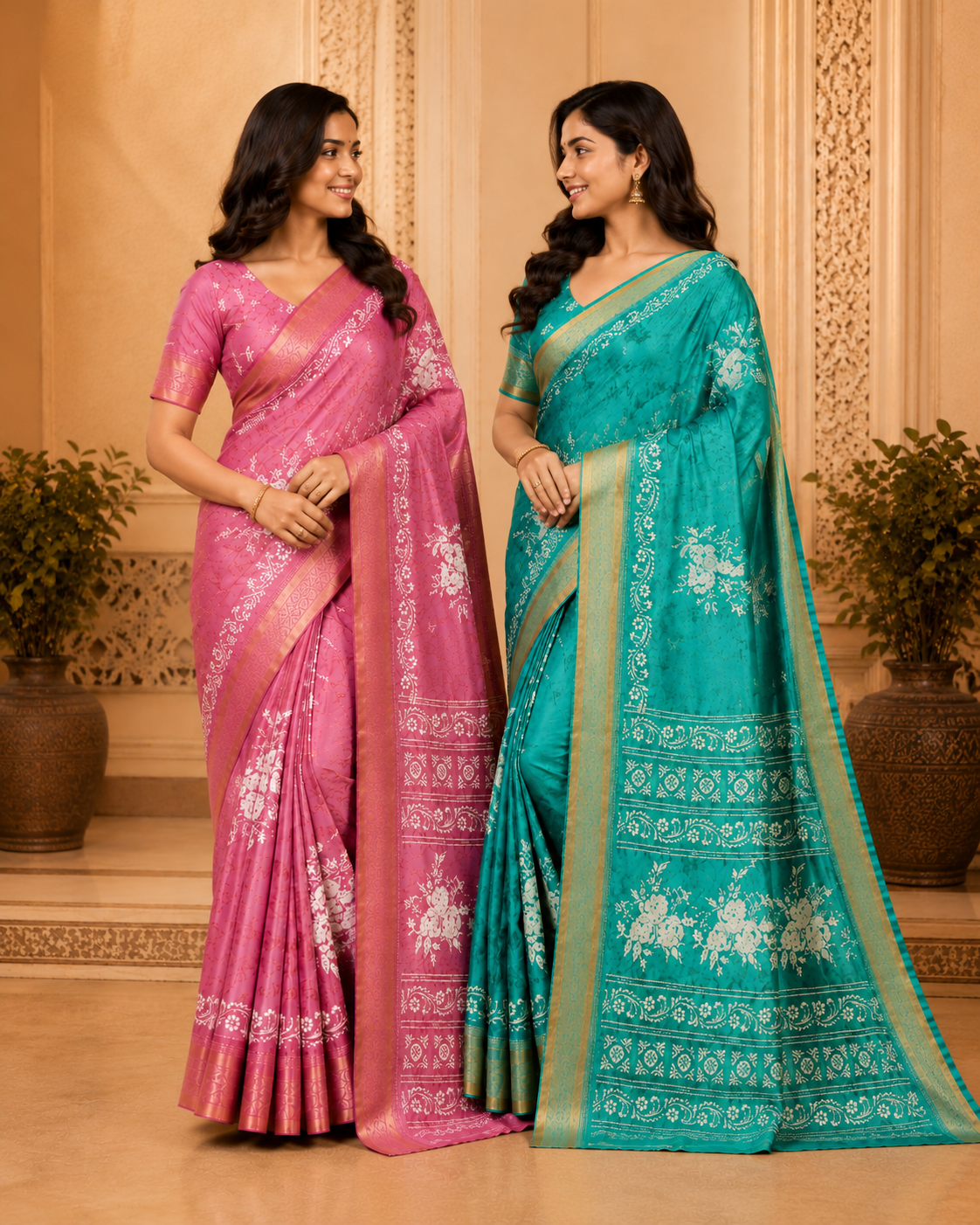 Elegant Pink Floral Soft Silk Saree with Rich Zari Border