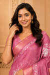 Elegant Pink Floral Soft Silk Saree with Rich Zari Border